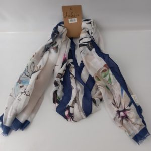 jzsc0765z Écharpe imprimée pour femmes 90x180 cm bleu noir fleurs Écharpe femme
